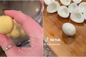 Trik mengiris telur rebus tanpa bikin kuningnya hancur, praktis ditiru
