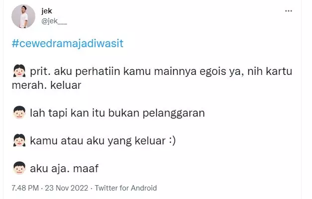 Cuitan kocak 'Cewe Drama Jadi Wasit' © 2022 berbagai sumber