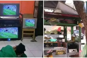 11 Momen lucu orang niat banget nonton bola, caranya aneh-aneh