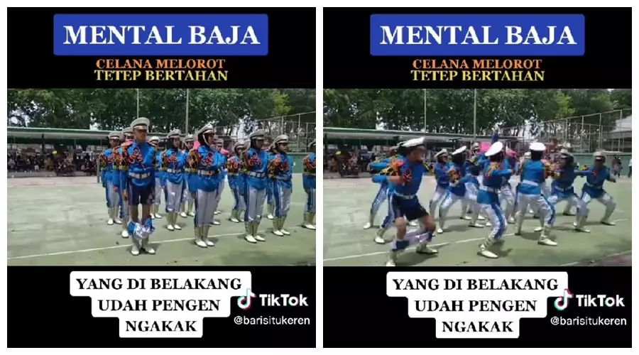 celana melorot anggota baris berbaris © TikTok/@barisitukeren