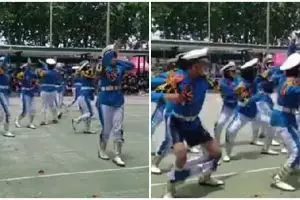 Celana melorot, aksi profesional anggota baris-berbaris ini dipuji