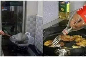 9 Aksi nyeleneh orang takut kena cipratan minyak goreng ini kocak