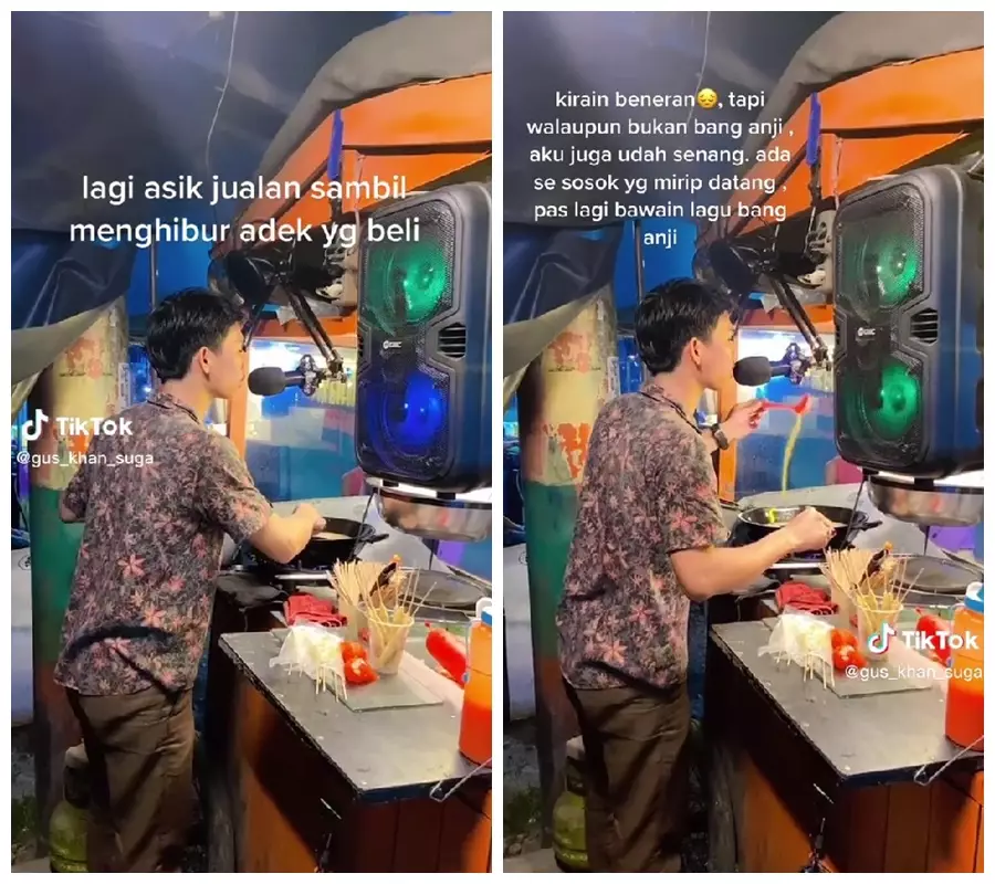 jualan telur gulung sambil nyanyi © TikTok/@gus_khan_suga