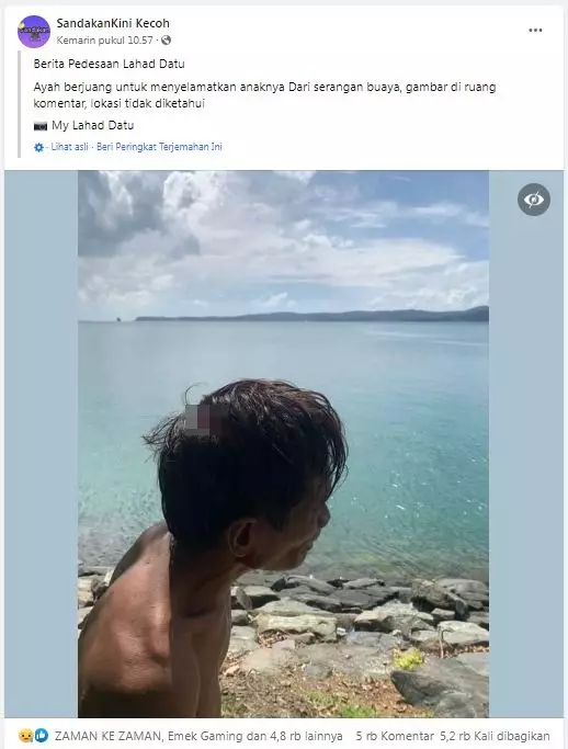 bapak gagal selamatkan anak dari buaya © Facebook bapak gagal selamatkan anak dari buaya © Facebook