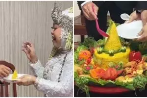 Tahan emosi, momen pengantin susah potong tumpeng ini alasannya bikin kesal abis