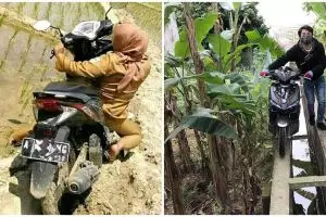 11 Momen pengendara motor salah pilih jalan, apesnya nggak ada lawan