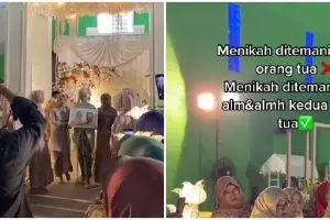 Momen pengantin wanita bawa foto mendiang orang tua ke pelaminan, bikin menitikkan air mata