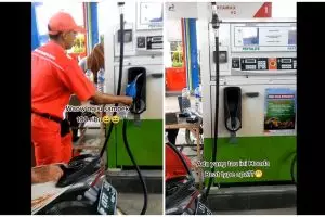 Antre isi bensin, penampakan motor matic ini dijamin bikin pengendara lain gagal fokus