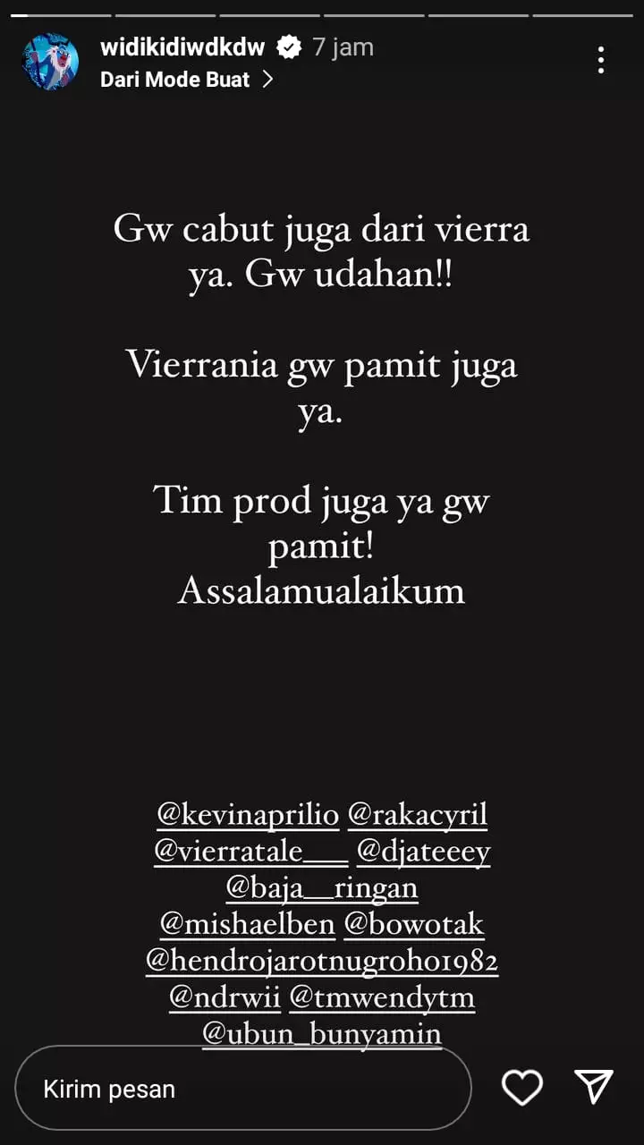 widy umumkan hengkang dari vierratale © instagram