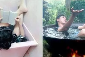 Nggak punya bathtub, aksi 11 orang berendam low budget ini bikin tepuk jidat