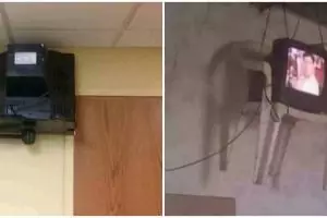 11 Cara nyeleneh orang pasang TV ini penampakannya malah bikin bingung