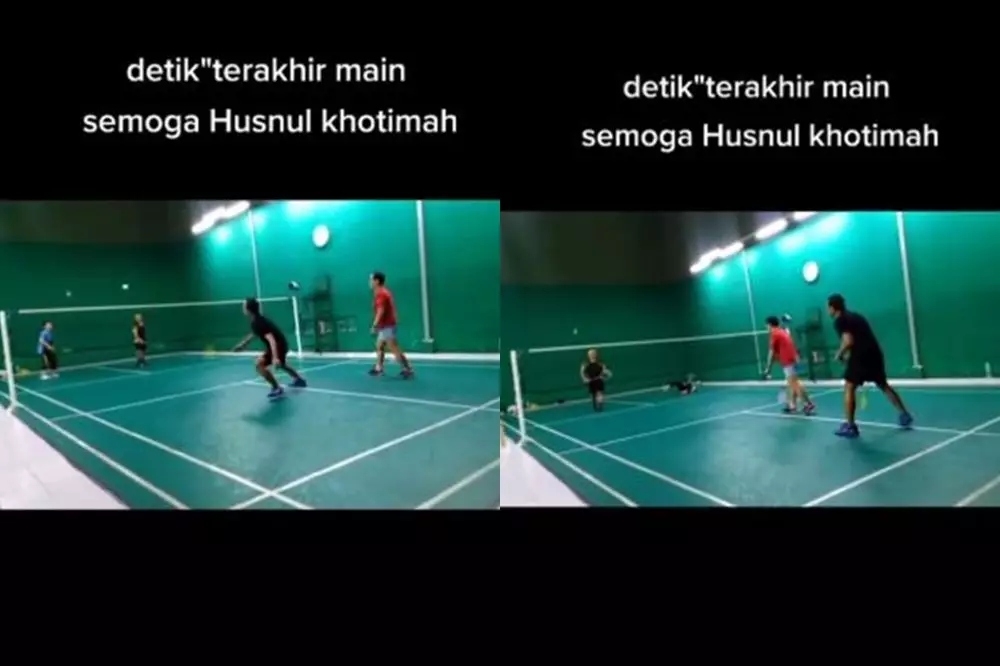 detik-detik pria terjatuh dan wafat saat main bulutangkis TikTok