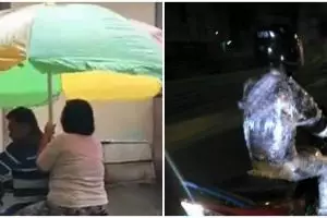 11 Cara nyeleneh orang naik motor tanpa kehujanan, akal-akalannya kocak banget