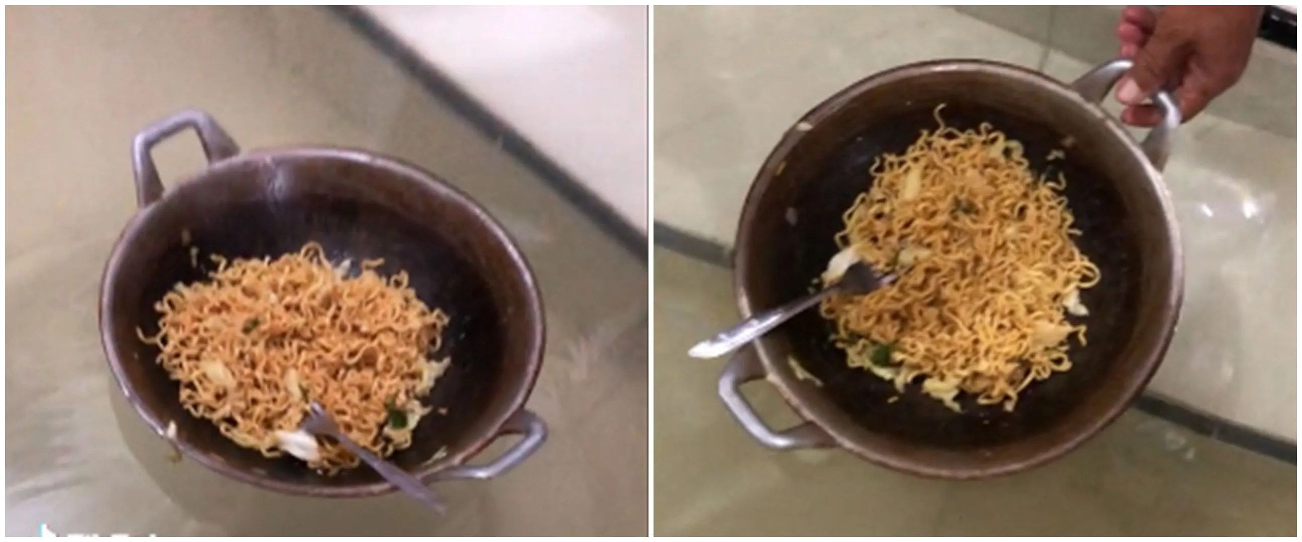 Momen lucu wanita antar mi goreng pakai wajan saat banjir ini bikin geleng kepala