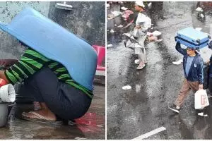 11 Potret kocak orang akali benda jadi payung ini nyeleneh pol