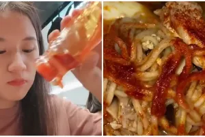Cara perempuan makan ramen sampai habiskan sebotol bubuk cabai ini endingnya malah bikin tepuk jidat
