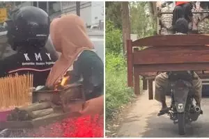 11 Tingkah lucu orang bonceng motor ini cuma ada di Indonesia, bawaannya bikin salah fokus
