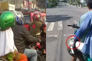 11 Potret kocak orang pakai helm ini cara pakainya nyeleneh abis, tidak pada tempatnya