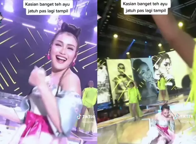 Ayu ting ting jatuh saat nyanyi © berbagai sumber