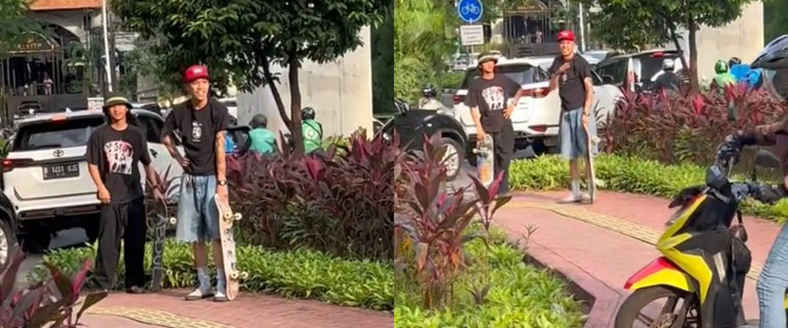 Aksi pemuda push up di atas skateboard halangi pengguna motor yang lewat trotoar, banjir pujian