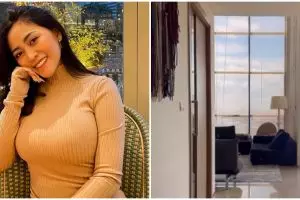 11 Penampakan apartemen sementara Rachel Vennya, televisinya hanya diletakkan di atas lantai
