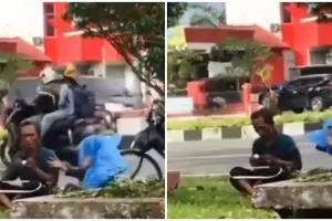 Kantong plastik dijadikan mukena dan salat di pinggir jalan, aksi bocah ini bikin terenyuh