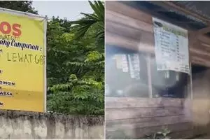 Lokasi warung kopi unik layaknya wahana Benteng Takeshi, pembeli harus melewati selokan