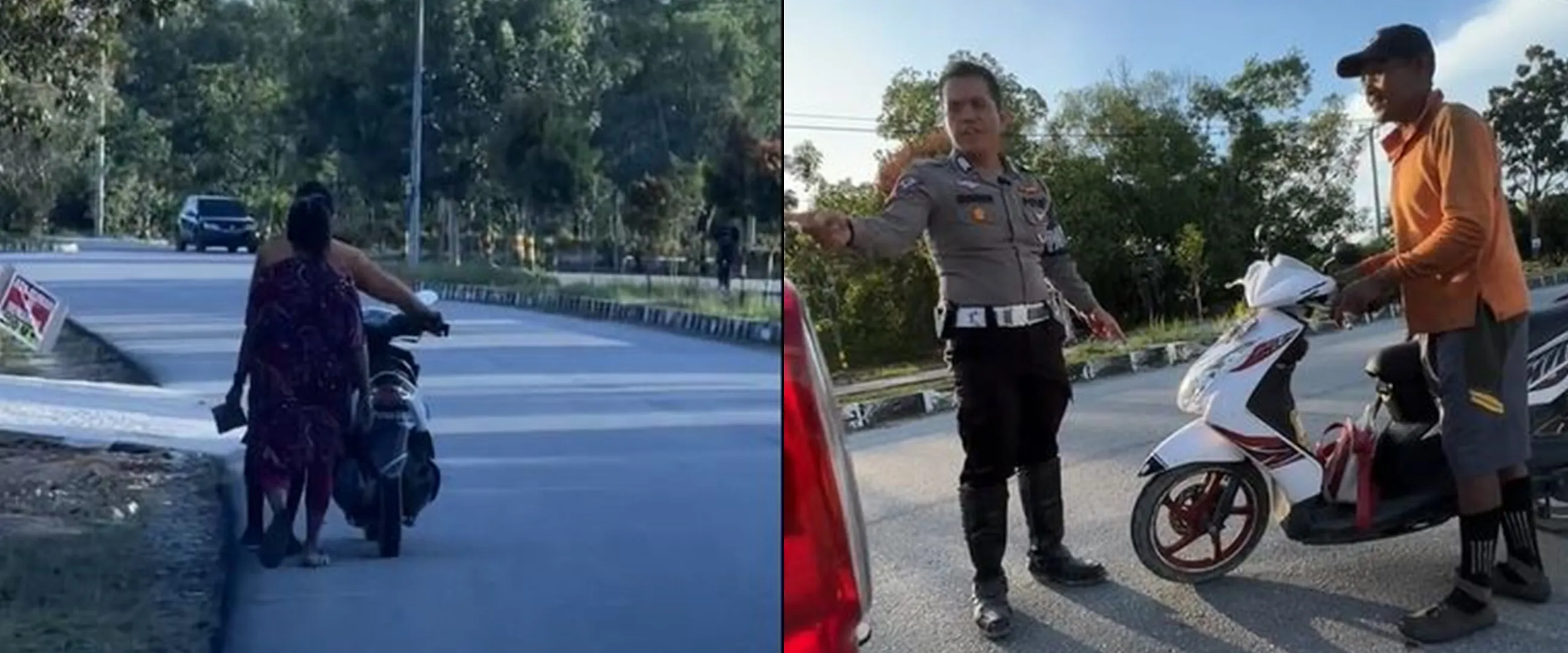Aksi polisi cegat pasangan kakek nenek yang motornya mogok ini tuai apresiasi
