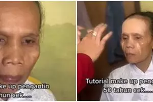 Wanita usia 50 tahun ini dirias MUA jadi manten, potret transformasinya bikin lupa wajah asli