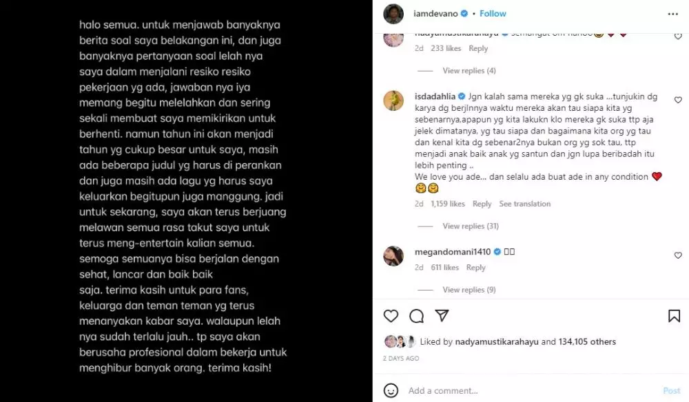 Devano Danendra curhat ingin berhenti © Instagram Devano Danendra curhat ingin berhenti © Instagram