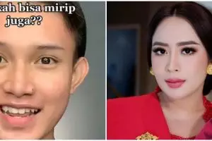 Potret sebelum dan sesudah pria recreate makeup crazy rich Maharani Kemala, hasilnya mirip pol