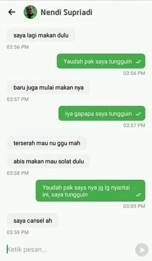 Chat lucu driver ojek online saat jemput penumpang malah di cancel Berbagai sumber