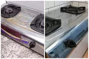 Pakai 2 bahan, ini trik membersihkan noda dan stiker di body kompor agar mengilap
