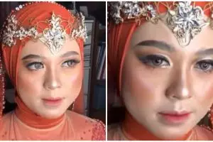 Potret perbandingan manten dirias MUA pilihan mertua versus sendiri, hasil makeupnya beda 180 derajat