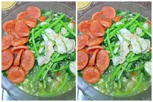 Resep bayam telur asin sosis, menu praktis dan nikmat disantap hangat saat hujan lebat