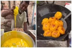 11 Potret pembuatan gorengan khas India, santai ngaduk telur tanpa sarung tangan