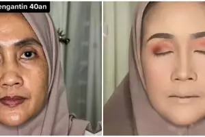Transformasi makeup pengantin usia 40 tahun dirias MUA ini manglingi, hasilnya bak 20 tahun lebih muda