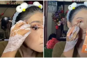 Nggak pakai jasa MUA, wanita rias wajah sendiri jadi pengantin Sunda ini hasilnya bikin takjub