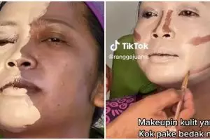 Wanita sawo matang dirias MUA jadi manten pakai bedak putih tebal, hasilnya manglingi tak abu-abu