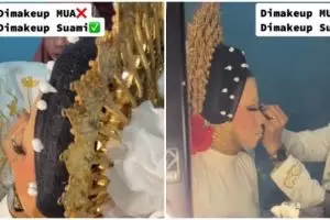 Nggak perlu pakai jasa MUA, wanita dirias suaminya jadi pengantin Bugis ini hasilnya panen pujian