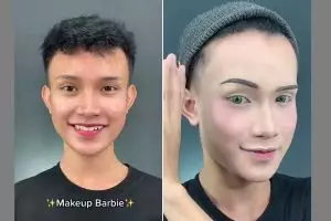 Potret pria rias wajah mirip Barbie, skill makeupnya bikin wanita jadi insecure