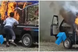 Pemuda ini bantu padamkan api pedagang tahu bulat yang alami kebakaran, aksi heroiknya tuai pujian