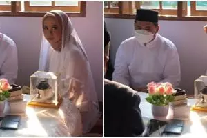 Pasangan menikah di rumah, pengantin wanita memakai kerudung Rp 13 ribuan
