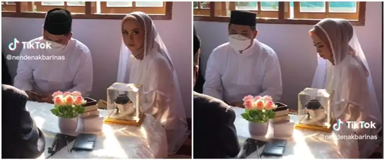Pasangan menikah di rumah, pengantin wanita memakai kerudung Rp 13 ribuan
