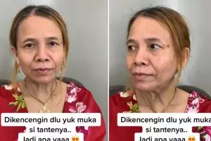 Potret emak-emak dimakeup jadi 20 tahun lebih muda, potret transisinya bikin melongo