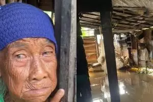 Nenek ini berjuang bertahan di rumah yang kebanjiran, penampakannya bikin warganet terenyuh