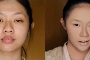 Wajah wanita punya bekas jerawat dirias MUA hasilnya cetar pol, mirip Cita Citata