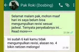 Momen mengakui kesalahan, 11 chat lucu mahasiswa ditegur dosen ini bikin cemberut malu