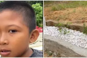 Kisah haru anak usia 11 tahun sendirian kumpulkan batu bata dan 20 hari bangun makam ayahnya 