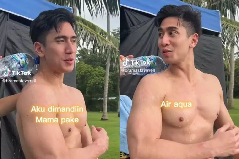 verrel mandi pakai air mineral © TikTok
